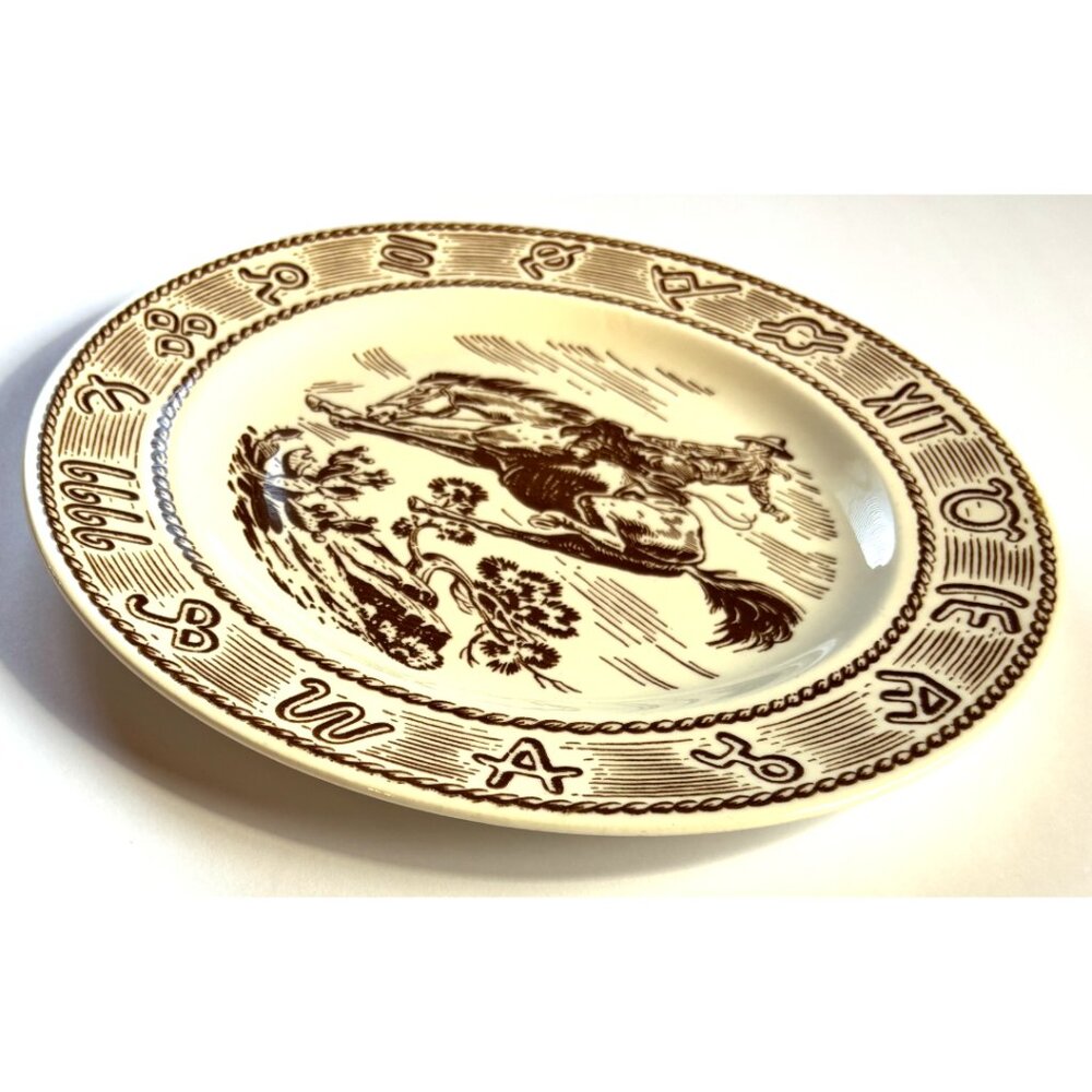 Vintage Cattle Brand Design Cowboy Horse Ceramic Plate Frisco Texas King Ranch - Picture 2 of 6